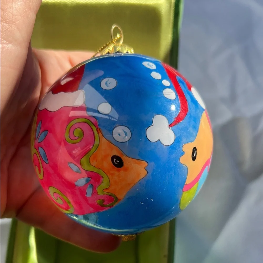 Merry Fishmash Pier 1 Vibrant Blue and Pink Holiday Ornament